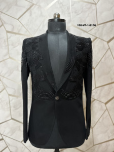 Blazer Onyx Black TR Lachko Neo Jodhpuri con diseño circular Eclipse, capas superpuestas y abalorios en forma de arco concéntrico - Product Image 2
