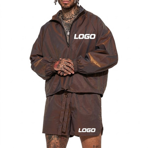 Factory Manufacture Customized Unisex Printed Nylon Breathable Windbreaker Suit Color Block Short <b>Sets</b> Full Zip Streetwear Men - Product Image 1