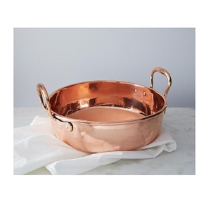 Olla Premium de Cobre para Braiser, Hecha a Mano, con Fondo Plano, para Servir, Utensilios de Cocina de Cobre Metálico Brillante - Product Image 1