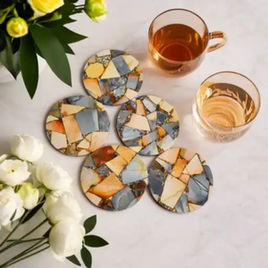 Posavasos de Piedra Preciosa de Jaspe Maligano Premium |   Posavasos de Piedra Natural |   Decoración de Mesa en Tonos Tierra de 4 Pulgadas |   Artículos de Regalo de Lujo - Product Image 1