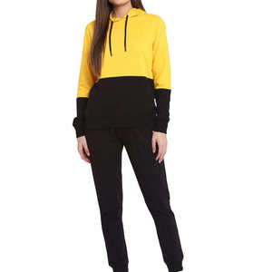 Ensemble de survêtement pour femme à blocs de couleur avec capuche, 2 pièces, manches longues, tricoté, sportif, décontracté, coupe régulière, toutes saisons - Product Image 4