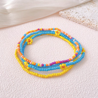 Gelang Kaki Manik-manik Bunga Lucu Mutiara Imitasi Biru-Putih Perhiasan Elastis Berlapis Seng Multiwarna Gaya Bohemian Pesta Mode Wanita