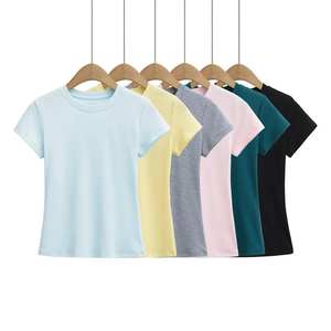 Camiseta Deportiva de Verano para Mujer, Cuello Redondo, Compresión, Yoga, Top Corto, Sin Costuras, Spandex, Algodón Suave, Tallas Grandes, Estampado - Product Image 5