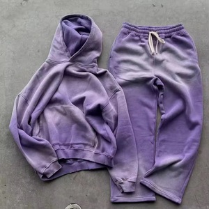 Ensemble de survêtement unisexe décontracté en coton lavé vert foncé, respirant, avec sweat à capuche et pantalon de jogging, coupe ample, deux pièces, idéal pour l'automne - Product Image 4