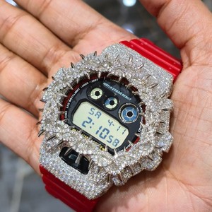 Reloj Digital para Hombre con Incrustaciones de Diamantes, 41 mm, Resistente a Impactos, Sumergible 20 BAR, Correa de Silicona Roja, Estilo Lujoso, Movimiento de Cuarzo - Product Image 6
