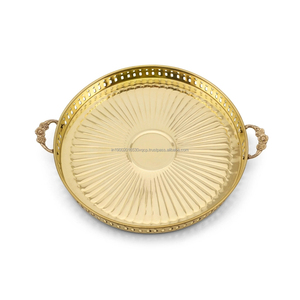 Assiette creuse élégante en laiton avec poignée 10 11 12 pouces Khomcha, service de vaisselle polyvalent pour la maison et les restaurants - Product Image 2