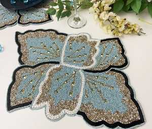 Napperon rond brodé à la main avec des perles de verre, motif papillon, pour hôtel, restaurant, mariage, décoration de table - Product Image 6