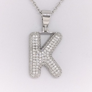 Rhodium Plated Alloy Letter Y Pendant With Round Zircon Stones Micro Pave Fashion Jewelry Unisex Hiphop Style - Product Image 5