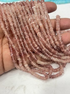 Perles de pierres précieuses de haute qualité pour la fabrication de bijoux, 17 pouces, quartz fraise rose naturel ombré, forme Heishi lisse, taille 6-7 mm - Product Image 2