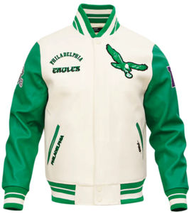 Chaqueta Philadelphia Retro Personalizada al por Mayor OEM, Reversible, con Cierre de un Solo Botón, Color Blanco/Verde Sólido - Product Image 1
