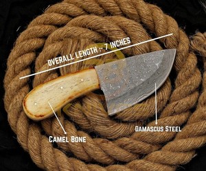 OEM Damascus Steel Fixed Blade Hunting <b>Knife</b> | Handmade Bushcraft Skinning <b>Knife</b> with <b>Bone</b> <b>Handle</b> and Leather Sheath - Product Image 2