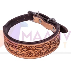 Collar de perro de estilo occidental de mejor diseño, pintado a mano, Floral, azul, hebilla sólida, herrajes de acero acolchados, collares de cuero para mascotas, remache - Product Image 1