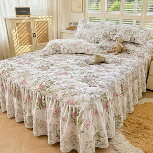 Juego de Ropa de Cama Acolchada Floral Blanca Directo de Fábrica, Juego de 4 Piezas con Volantes y Ribete de Encaje para Hogar y Hotel, Venta al Por Mayor - Product Image 6