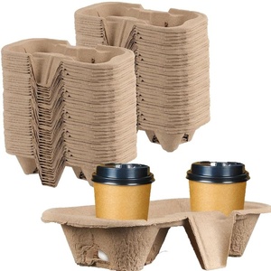 Plateau porte-gobelets en pulpe moulée 2 tasses, rigide et de qualité supérieure, écologique, style vintage, professionnel pour barista, pour événements et traiteur - Product Image 3