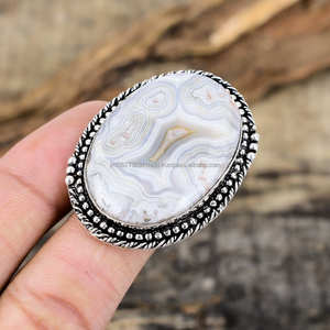 Anillo de Plata de Ley 925, anillo de forma ovalada, anillo de declaración, joyería de ágata, anillo de ágata ovalada - Product Image 2