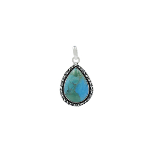 Pendentif en alliage de cuivre en forme de poire en turquoise naturelle, fait main, serti de pierres précieuses, plaqué argent antique, bijoux bohèmes, vente en gros - Product Image 1