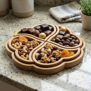 Plateau de service carré en bois décoratif fait main avec motif gravé, style Wabi-Sabi, vaisselle durable pour les fêtes - Product Image 3