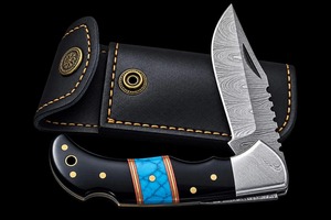 Couteau de chasse de poche artisanal en acier Damas à pointe clip, avec manche, lame droite de 8 pouces, qualité industrielle, vente en gros OEM - Product Image 4