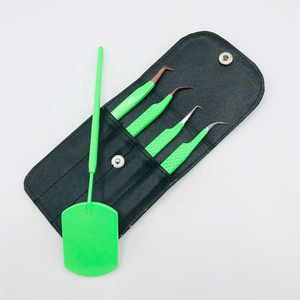 Ensemble de pinces à cils de précision en acier inoxydable vert, pointe lisse, design ergonomique pour l'application et le retrait de faux cils - Product Image 5