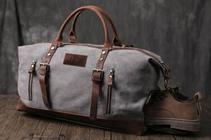 Custom Logo Mens Genuine Leather Canvas <b>Travel</b> <b>Bag</b> Vintage Waxed Waterproof Duffel Large Capacity Luggage <b>Bag</b> LCTB-0016 - Product Image 3