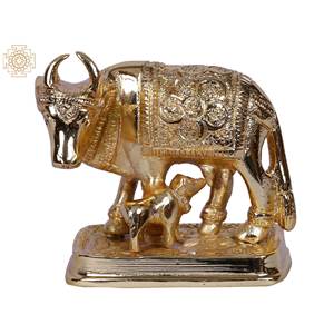 รูปปั้นทองเหลืองชุบทอง3นิ้วแม่วัวกับรูปน่องผลิตในอินเดีย - Product Image 1