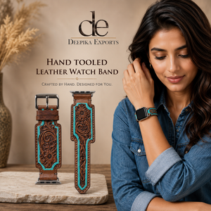 New Arrival Custom Western Floral Design Hand <b>Tooled</b> <b>Leather</b> Watch Band Boho Turquoise Color Replacement <b>Leather</b> Watch Straps - Product Image 6