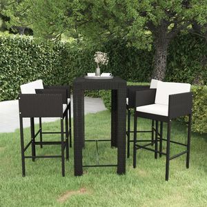 Conjunto de Bar de Jardín de Ratán PE Negro y Blanco Crema con Acero con Recubrimiento en Polvo, Elegante Solución para Comer al Aire Libre - Product Image 1