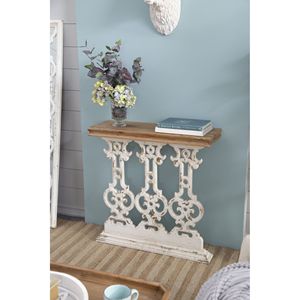 Consolle Classica Vintage Bianca Anticata 81x30x81 cm con Piano in Legno Marrone - Arredamento Elegante - Product Image 4