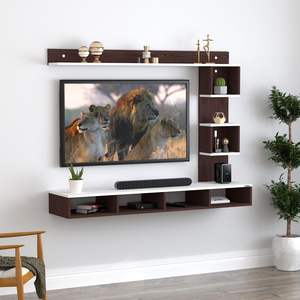 Mueble de TV de Madera Sintética para Montar en la Pared con Luces LED, Mueble para TV, Mueble para Decodificador (Wenge/Blanco) - Product Image 3