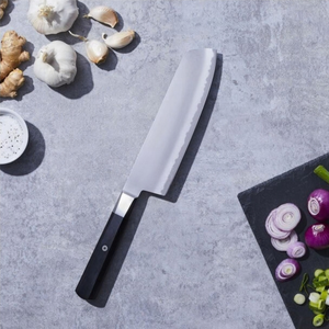 Cuchillo con mango negro de triple remache, hoja ancha de acero inoxidable, cuchillo profesional de cocina para cortar y rebanar verduras - Product Image 6