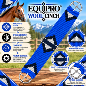 EQUIPRO Halter en laine bleue et cuir avec anneaux métalliques à motif noir et blanc, design réglable - Product Image 2