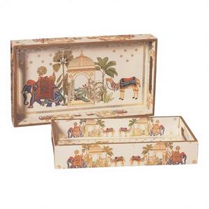 Bandeja de Servir de Madera con Diseño Industrial Grabado y Recubrimiento Esmaltado, Juego de 2 Piezas, Patrón Floral con Letras Impresas, Vajilla sin BPA - Product Image 3