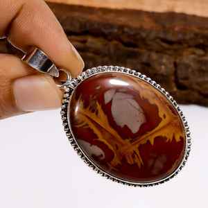 Colgante ovalado de jaspe Noreena en plata de ley 925, estilo bohemio, hecho a mano, joyería con piedras preciosas, regalo para ella. - Product Image 2