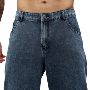 Jean en denim délavé bleu vintage pour homme, coupe ample, jambe large, décontracté, 100 % coton, séchage rapide, respirant, taille mi-haute, usage quotidien - Product Image 3