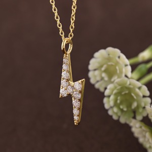 Diamond Lightning Thunderbolt <b>Pendant</b> Necklace 10K 14K 18K <b>Solid</b> <b>Gold</b> or 925 Silver Dainty Minimalist Jewelry Gift for Women's - Product Image 4