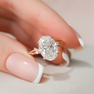 แหวนหมั้นเพชรทรงรีประณีต ทอง 14K ประดับเพชรเลี้ยงในห้องปฏิบัติการ รับรองโดย IGI สไตล์คลาสสิกสำหรับผู้หญิง - Product Image 1