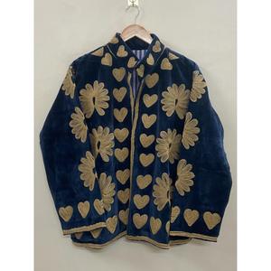 Hand Embroidered Velvet Knitted Cotton <b>Jacket</b> <b>Women</b> Mandarin Collar Full Sleeve Floral Pattern Open Front Prairie Winter/<b>Spring</b> - Product Image 6