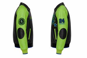 Blouson Bomber en Cuir PU Noir et Vert Néon pour Homme Triveers avec Patch Logo TR Brodé, Col Montant, Vêtement d'Hiver Fabriqué au Pakistan - Product Image 4
