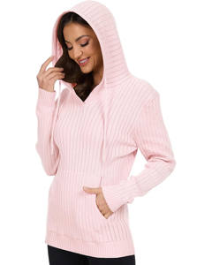 Chemises d'hiver à capuche pour femmes, manches longues, col rond, tunique à capuche, sweat-shirt léger non tissé avec poche kangourou sur le devant - Product Image 3