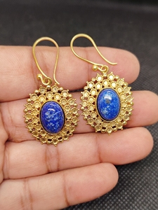 Natural Lapis Lazuli Brass Dangle Drop Earrings 18K Gold Plated Handmade Gemstones Women Boho Jewelry Gift Wholesale - Product Image 1