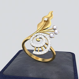 Anillo Espiral de Lujo con Hoja de Oro y Concha, Perla Natural y Moissanita, Ajustable, para Mujer, Regalo de Joyería para Boda o Fiesta - Product Image 1