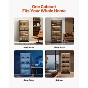 Vetrina Illuminata Alta 65 Pollici con 4 Ripiani, Porte in Vetro, Luci LED a 3 Colori, Espositore e Armadio per Stoviglie - Product Image 6