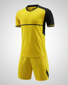Camiseta de Fútbol para Hombre, Amarilla y Negra, con Bloques de Color, Manga Corta, Cuello en V, Absorbe la Humedad, Ropa Deportiva de Poliéster para Todas las Temporadas - Product Image 1