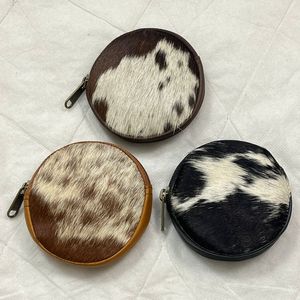 Monedero de piel auténtica hecho a mano con pelo en piel oculta, monedero redondo con tarjetero, cartera redonda pequeña con estilo occidental - Product Image 4