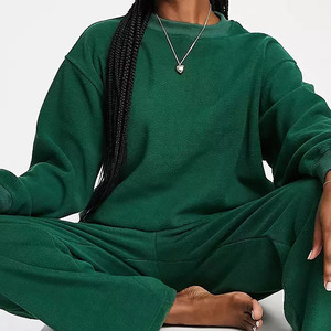 Sweat-shirts à col rond en tissu chaud coupe-vent, coupe ample, avec pantalon long jusqu'aux chevilles, ensemble de survêtement pour femmes - Product Image 2