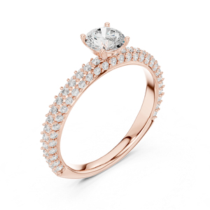 แหวนหมั้นเพชรทรงกลมทองคำโรสโกลด์ 14K สำหรับผู้หญิง |   เพชรที่เพิ่งเพาะเลี้ยง - Product Image 4