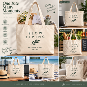 กระเป๋าผ้าแคนวาสแบบสั่งทำ Slow Living ดีไซน์มินิมอล ลายใบไม้พิมพ์ลาย ใช้ได้ทุกฤดู สำหรับช้อปปิ้งและเดินทาง - Product Image 6