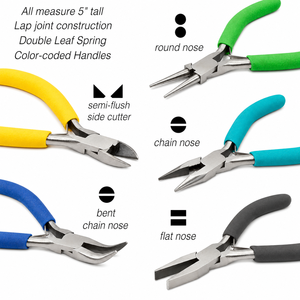 Professional Stainless Steel Jewelry <b>Pliers</b> <b>Set</b> 5 Piece Color Coded 5 Inch Chain Nose Nose Flat Nose Bent Nose Cutter for DIY - Product Image 2