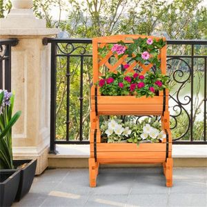Jardinera Elevada de Madera de Abeto Sólido de 2 Niveles con Soporte para Plantas Trepadoras - Product Image 5