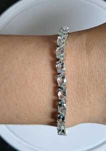 Bracelet chaîne tennis en argent sterling 925 avec aquamarine ovale 6x4mm sertie griffes, élégant cadeau pierre de naissance bleue pour anniversaire - Product Image 3